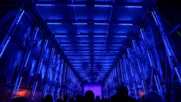 People gather in front of an installation during the 2017 Signal Festival, an annual light show in Prague, Czech Republic. The festival is billed as the biggest cultural event in the Czech Republic. (David W Cerny / Reuters)