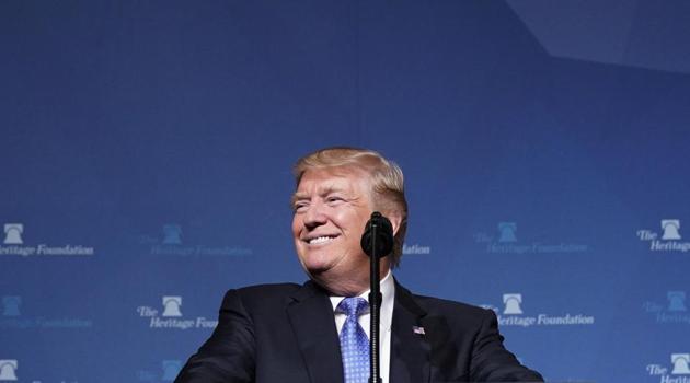 US President Donald Trump smiles while delivering a speech on tax reform at the Heritage Foundation's President's Club Meeting at a hotel in Washington, DC, on October 17. (AFP Photo) US President Donald Trump smiles while delivering a speech on tax reform at the Heritage Foundation's President's Club Meeting at a hotel in Washington, DC, on October 17. (AFP Photo)