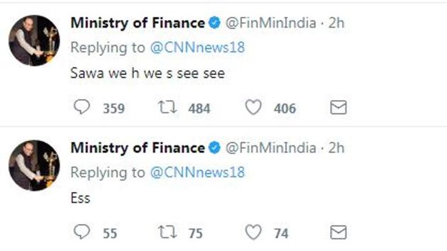 The two tweets were made back-to-back and have now been deleted.(Ministry of finance Twitter)