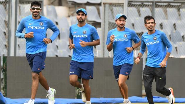 Live streaming of India vs New Zealand 1st ODI is available online. Indian cricketers warm up during a training session at the Wankhede Stadium in Mumbai.(AFP)