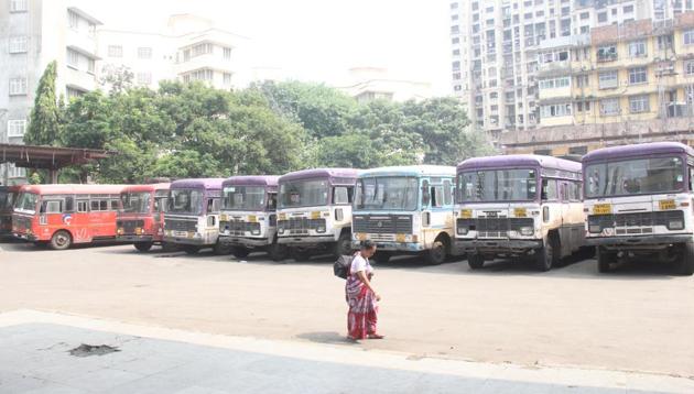 MSRTC buses parked inside Bombay Centenl depot as the ST strike continues on third day, in Mumbai, India, on Thursday, October 19, 2017. (Bhushan Koyande/Hindustan Times) MSRTC buses parked inside Bombay Centenl depot as the ST strike continues on third day, in Mumbai, India, on Thursday, October 19, 2017. (Bhushan Koyande/Hindustan Times)