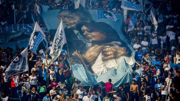 Supporters of Argentina's former President and Buenos Aires senatorial candidate for the Unidad Ciudadana Party, Cristina Fernandez de Kirchner attend a rally ahead of the October 22 legislative election at Juan Domingo Peron stadium in Avellaneda, Buenos Aires. (Eitan Abramovich / AFP)