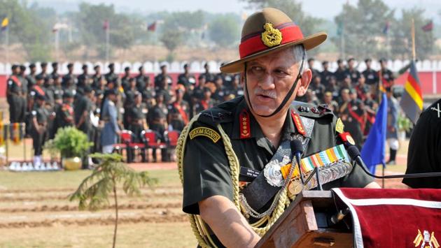 Army chief General Bipin Rawat addresses media after the presentation of the President’s Standard to 47 Armoured Regiment in Jammu on Saturday. (Nitin Kanotra/ HT Photo) Army chief General Bipin Rawat addresses media after the presentation of the President’s Standard to 47 Armoured Regiment in Jammu on Saturday. (Nitin Kanotra/ HT Photo)