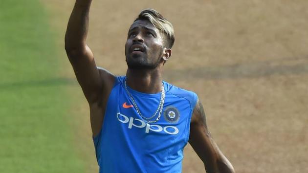 Hardik Pandya in action during a training session at the Wankhede stadium. (AFP)