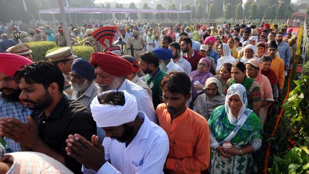 Family members of police martyrs paying tribute and homage to them on the occasion of Police Commemoration Day at Jalandhar on Saturday. (Pardeep Pandit/HT)
