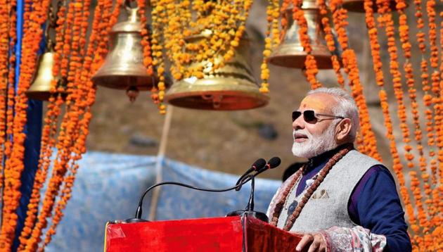 Prime Minister Narendra Modi addresses a public meeting at Kedarnath in Uttarakhand on Friday. (PTI Photo) Prime Minister Narendra Modi addresses a public meeting at Kedarnath in Uttarakhand on Friday. (PTI Photo)