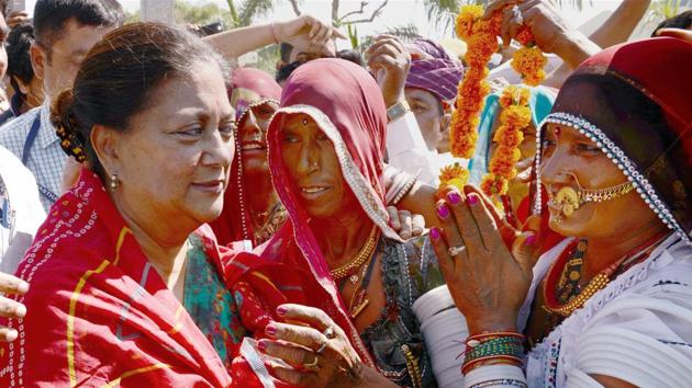 Rajasthan chief minister Vasundhara Raje during her Jansamwad programme in Bijainagar village near Beawar, Rajasthan. (PTI Photo) Rajasthan chief minister Vasundhara Raje during her Jansamwad programme in Bijainagar village near Beawar, Rajasthan. (PTI Photo)