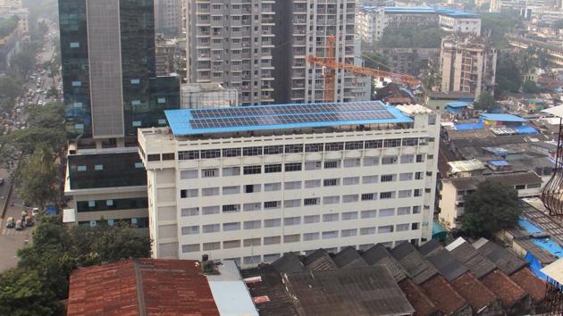 The 150-panel rooftop solar setup at Maharashtra College of Arts and Commerce in Nagpada. The 150-panel rooftop solar setup at Maharashtra College of Arts and Commerce in Nagpada.