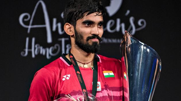 Kidambi Srikanth defeated Lee Hyun Il in the men’s singles final to clinch the Denmark Open badminton title.(REUTERS) Kidambi Srikanth defeated Lee Hyun Il in the men’s singles final to clinch the Denmark Open badminton title.(REUTERS)