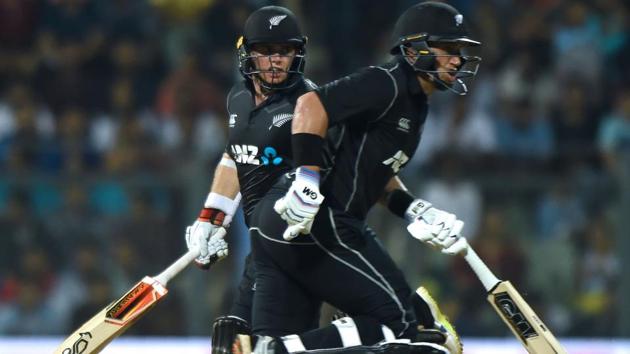 New Zealand batsmen Tom Latham (L) and Ross Taylor run between the wickets during the first ODI against India at the Wankhede Stadium in Mumbai on Sunday. (AFP) New Zealand batsmen Tom Latham (L) and Ross Taylor run between the wickets during the first ODI against India at the Wankhede Stadium in Mumbai on Sunday. (AFP)