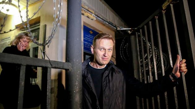 Russian opposition leader Alexei Navalny leaving a police station in Moscow on September 29. (AFP file) Russian opposition leader Alexei Navalny leaving a police station in Moscow on September 29. (AFP file)