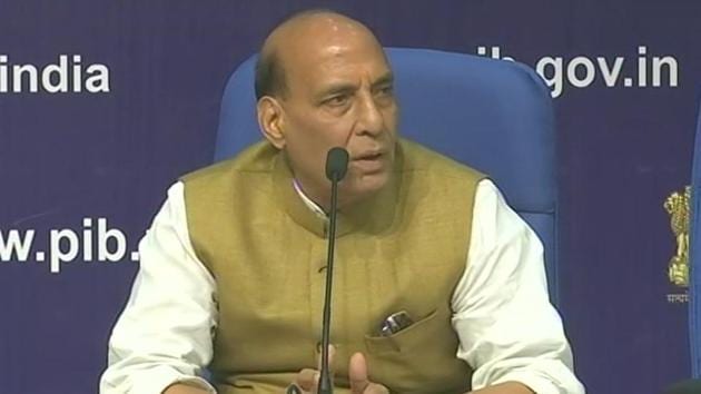 Home minister Rajnath Singh at the press conference in New Delhi on Monday.(ANI Twitter)