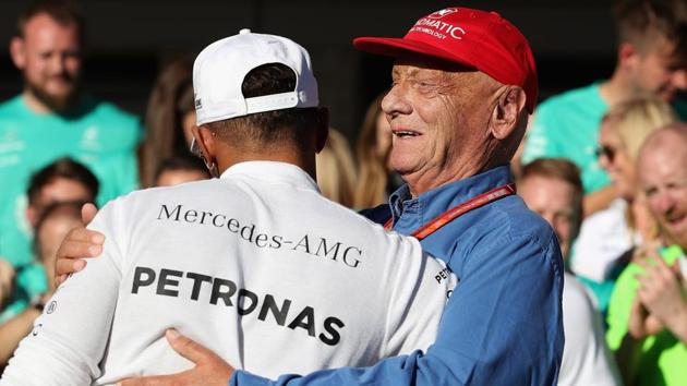 Lewis Hamilton celebrates with Mercedes GP executive chairman Niki Lauda. (AFP) Lewis Hamilton celebrates with Mercedes GP executive chairman Niki Lauda. (AFP)