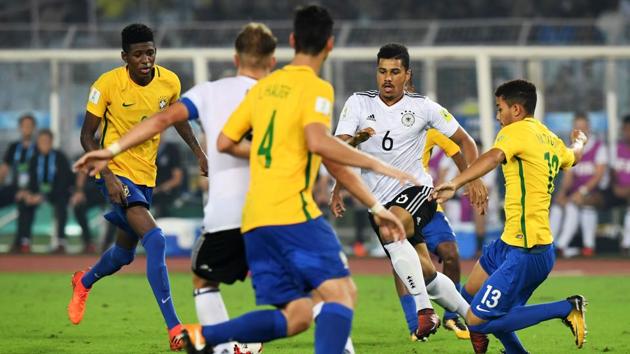Germany lost 1-2 to Brazil in a quarterfinal of the FIFA U-17 World Cup in Kolkata on Sunday.(AFP)