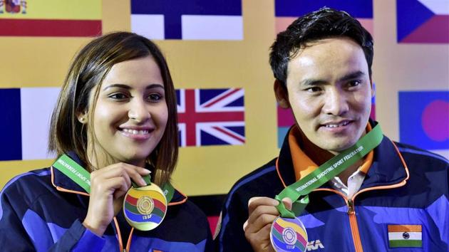 Heena Sidhu and Jitu Rai will be favourites going into the 10m air pistol mixed team event of the World Cup Final. (PTI) Heena Sidhu and Jitu Rai will be favourites going into the 10m air pistol mixed team event of the World Cup Final. (PTI)