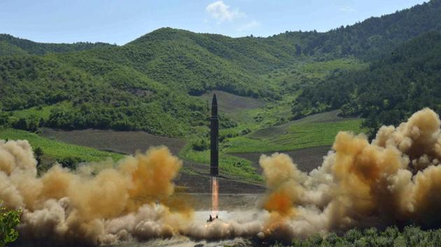 This photo distributed by the North Korean government shows what was said to be the launch of a Hwasong-14 intercontinental ballistic missile, ICBM, in North Korea's northwest, Tuesday, July 4, 2017.(AP File Photo)