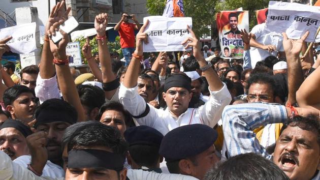 Rajasthan Congress president Sachin Pilot along with supporters during a rally to protest the Criminal Laws (Rajasthan Amendment) Bill , 2017, in Jaipur on Monday.(Prabhakar Sharma/HT Photo) Rajasthan Congress president Sachin Pilot along with supporters during a rally to protest the Criminal Laws (Rajasthan Amendment) Bill , 2017, in Jaipur on Monday.(Prabhakar Sharma/HT Photo)