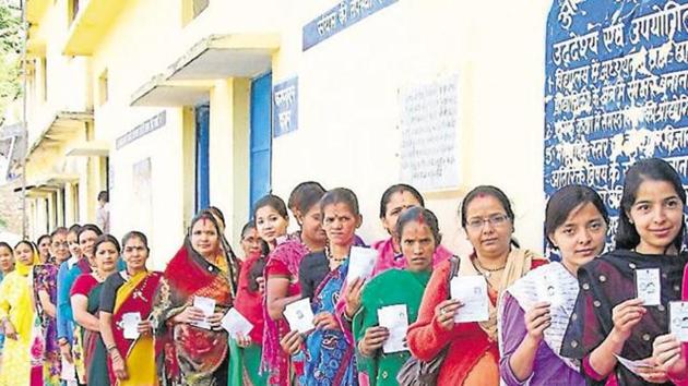 Women voters at a polling booth reserved for them. (HT FILE) Women voters at a polling booth reserved for them. (HT FILE)