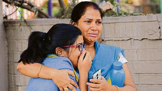 Victim Anmol Garg’s classmate Harshita was among the many left in tears as pall of gloom engulfed Sector 10, Panchkula, after the news of casualties spread on Monday.(Sant Arora/HT) Victim Anmol Garg’s classmate Harshita was among the many left in tears as pall of gloom engulfed Sector 10, Panchkula, after the news of casualties spread on Monday.(Sant Arora/HT)