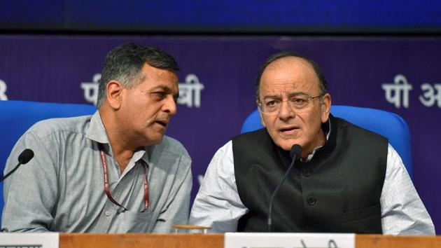 Union finance minister Arun Jaitley with finance secretary Ashok Lavasa at a press conference at National Media Centre in New Delhi. (PTI Photo) Union finance minister Arun Jaitley with finance secretary Ashok Lavasa at a press conference at National Media Centre in New Delhi. (PTI Photo)