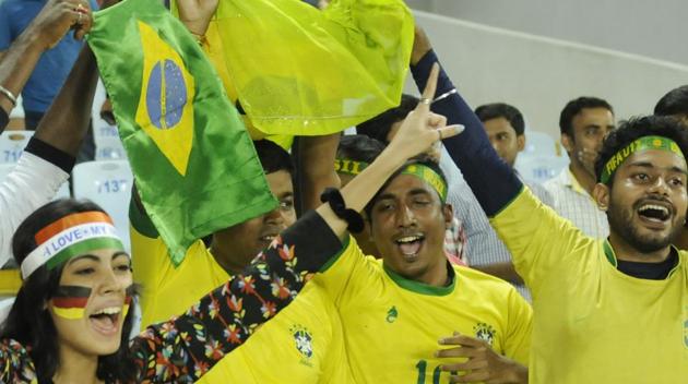 Kolkata’s legions of football fans have been offered a magnificent ‘gift’ in the FIFA U-17 World Cup with the semi-final between Brazil and England shifted to the city from Guwahati. (Samir Jana/HT PHOTO) Kolkata’s legions of football fans have been offered a magnificent ‘gift’ in the FIFA U-17 World Cup with the semi-final between Brazil and England shifted to the city from Guwahati. (Samir Jana/HT PHOTO)
