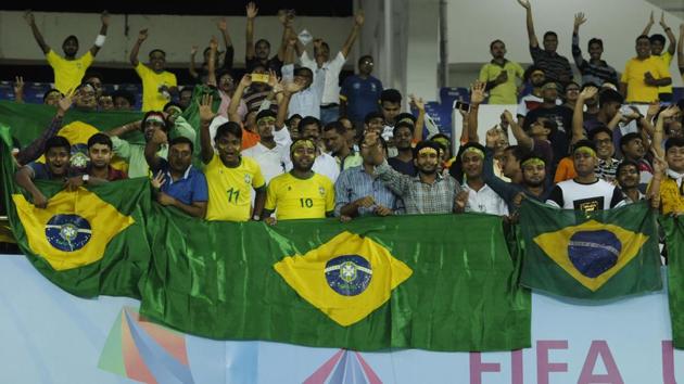 Brazil, who have won the FIFA U-17 World Cup thrice, will be aiming for their fourth title and they will be aiming to do it in front of the large Indian crowds at the Salt Lake stadium in Kolkata. (Samir Jana/HT PHOTO) Brazil, who have won the FIFA U-17 World Cup thrice, will be aiming for their fourth title and they will be aiming to do it in front of the large Indian crowds at the Salt Lake stadium in Kolkata. (Samir Jana/HT PHOTO)