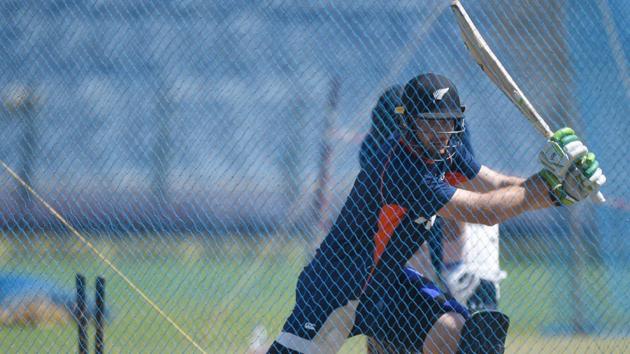 New Zealand cricketer Martin Guptill bats in the nets during the training session. (AFP) 