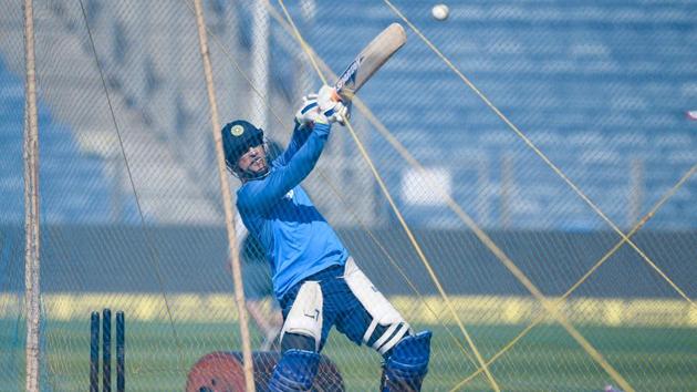 MS Dhoni in action during the final training session at the Maharashtra Cricket Association Stadium in Pune. (AFP) 