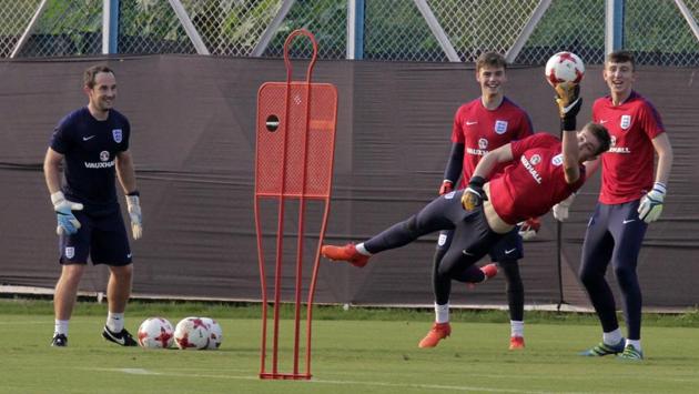 England goalkeeper Curtis Anderson practice hard ahead of the encounter. (AP)