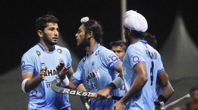 Indian junior men’s hockey team players celebrate after scoring a goal against USA in their Sultan of Johor Cup match at the Taman Daya Hockey Stadium in Johor Bahru, Malaysia, on Wednesday. (HT Photo) Indian junior men’s hockey team players celebrate after scoring a goal against USA in their Sultan of Johor Cup match at the Taman Daya Hockey Stadium in Johor Bahru, Malaysia, on Wednesday. (HT Photo)