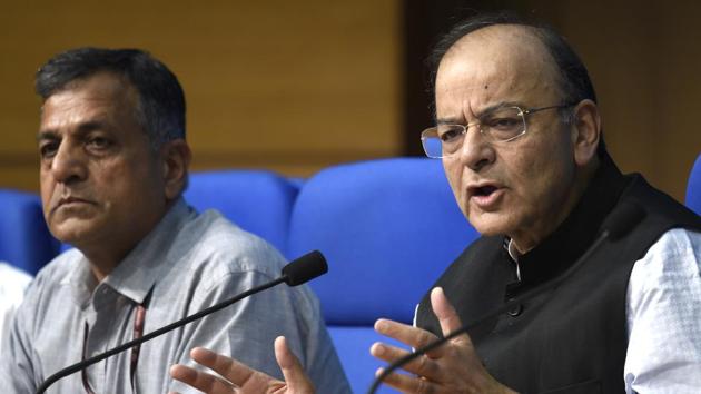 Finance Secretary Ashok Lavasa with Finance Minister Arun Jaitley during a press conference at National Media centre in New Delhi, India, on Tuesday, October 24, 2017. (Arvind Yadav/HT PHOTO) Finance Secretary Ashok Lavasa with Finance Minister Arun Jaitley during a press conference at National Media centre in New Delhi, India, on Tuesday, October 24, 2017. (Arvind Yadav/HT PHOTO)