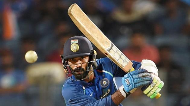 Dinesh Karthik slammed his ninth ODI fifty as India cruised to a six-wicket win over New Zealand in the Pune ODI as they levelled the three-match series 1-1.(PTI)