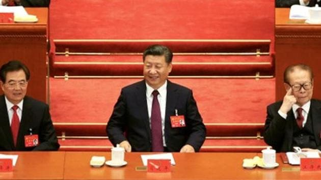 L-R: Former Chinese President Hu Jintao, Chinese President Xi Jinping, former President Jiang Zemin, are seen during the opening session of the 19th National Congress of the Communist Party of China at the Great Hall of the People, in Beijing. (REUTERS) L-R: Former Chinese President Hu Jintao, Chinese President Xi Jinping, former President Jiang Zemin, are seen during the opening session of the 19th National Congress of the Communist Party of China at the Great Hall of the People, in Beijing. (REUTERS)