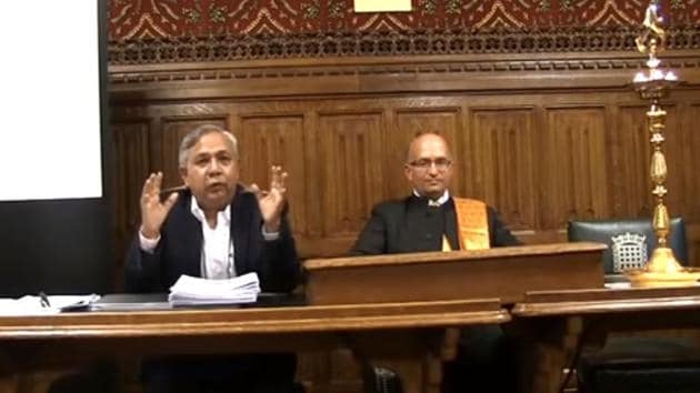 Tapan Ghosh, founder of Hindu Samhati, speaks at the Committee Room 12, House of Commons, Westminster on October 18.(Source: Youtube)