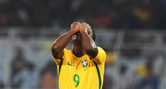 Lincoln of Brazil national U-17 football team reacts after the loss against England football team in the semifinal if the FIFA U-17 World Cup at the Vivekananda Yuba Bharati Krirangan (Salt Lake Stadium) in Kolkata on Wednesday. (AFP) Lincoln of Brazil national U-17 football team reacts after the loss against England football team in the semifinal if the FIFA U-17 World Cup at the Vivekananda Yuba Bharati Krirangan (Salt Lake Stadium) in Kolkata on Wednesday. (AFP)