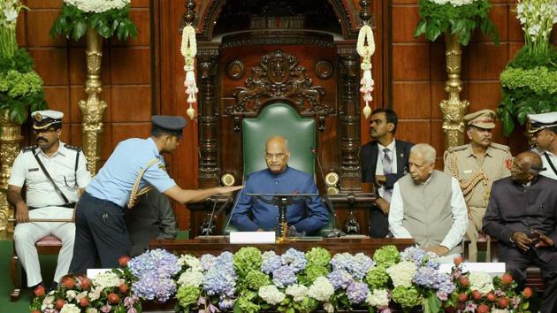 President Ramnath Kovind before his address to the joint session of State Legislature in Bengaluru.(PTI Photo) President Ramnath Kovind before his address to the joint session of State Legislature in Bengaluru.(PTI Photo)