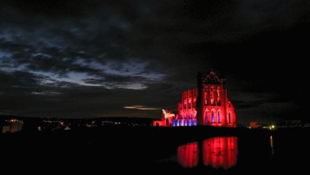 To celebrate this connection with literary history and mark the occasion of Halloween, the Gothic splendour of the ruins is seen all lit up in all the hues of the rainbow. (Ian Forsyth / Getty Images) 