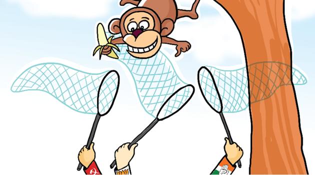 As per a report by the agriculture department, the marauding monkeys and birds cause a loss of Rs 150.10 crore annually to different horticultural crops.(Illustration by Daljeet Kaur Sandhu/HT)