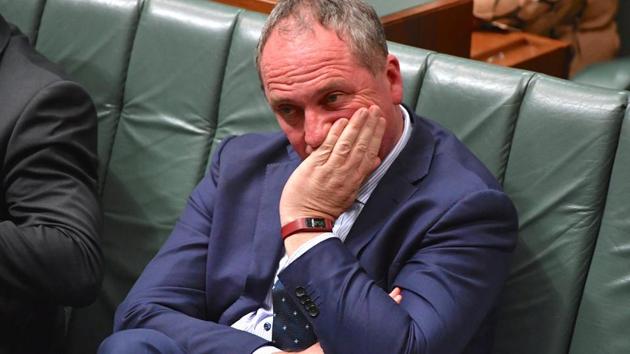 Australian Deputy Prime Minister Barnaby Joyce reacts as he sits in the House of Representatives at Parliament House in Canberra, Australia, October 25, 2017. (REUTERS) Australian Deputy Prime Minister Barnaby Joyce reacts as he sits in the House of Representatives at Parliament House in Canberra, Australia, October 25, 2017. (REUTERS)