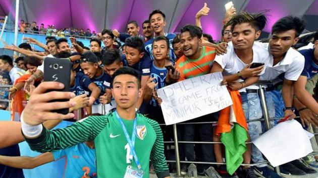 Dheeraj Singh Moirangthem thwarted 16 shots on goal in three matches for India at the FIFA U-17 World Cup.(PTI) Dheeraj Singh Moirangthem thwarted 16 shots on goal in three matches for India at the FIFA U-17 World Cup.(PTI)