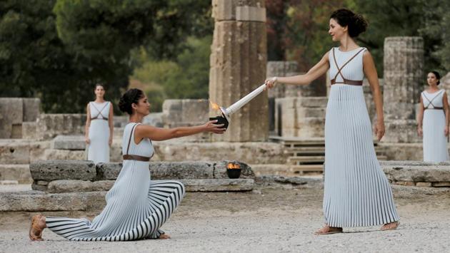 Dress rehearsal of the lighting Ceremony of the Olympic Flame Pyeongchang 2018 in Ancient Olympia, Olympia, Greece on October 23, 2017.