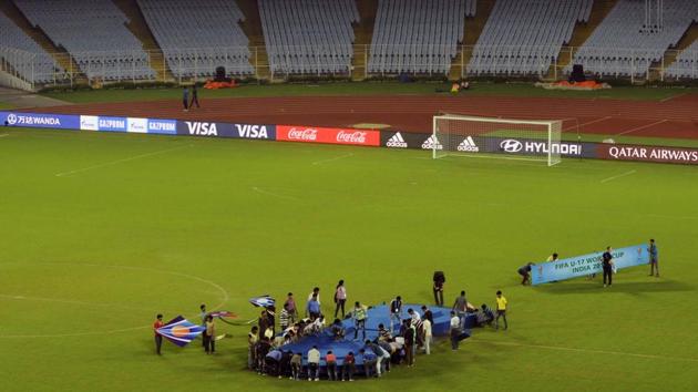 A dress rehearsal event of the concluding ceremony of the FIFA U-17 World Cup. (HT Photo)