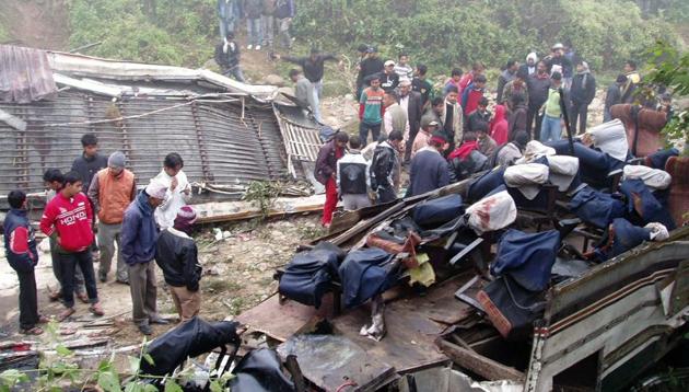 The bus, which was en route to Kathmandu from Rajbiraj, veered off the highway at Ghatbesi Bange curve, about 80 km from here, according to the Kathmandu Post.(Reuters Representative Photo) The bus, which was en route to Kathmandu from Rajbiraj, veered off the highway at Ghatbesi Bange curve, about 80 km from here, according to the Kathmandu Post.(Reuters Representative Photo)