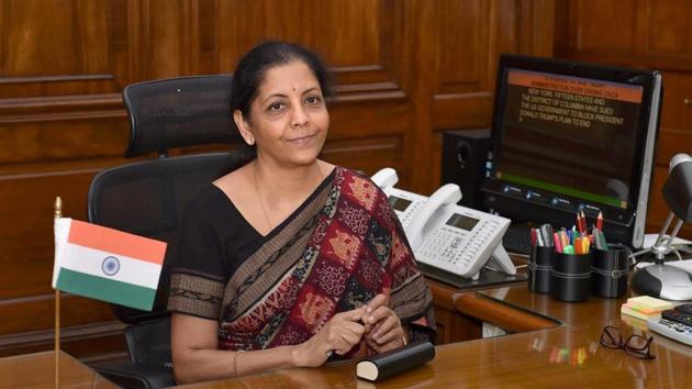 Defence minister Nirmala Sitharaman at her office in New Delhi.(PTI File Photo)