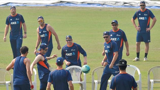 New Zealand players during a practice session ahead of the third ODI. If the Kiwis win on Sunday, this would be their first ever bilateral ODI series win in India. (PTI)