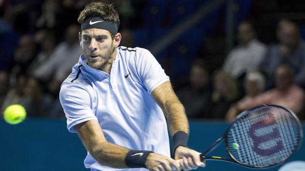 Juan Martin Del Potro returns a ball to Croatia's Marin Cilic during their semifinal match at the Swiss Indoors tennis tournament. (AP) Juan Martin Del Potro returns a ball to Croatia's Marin Cilic during their semifinal match at the Swiss Indoors tennis tournament. (AP)