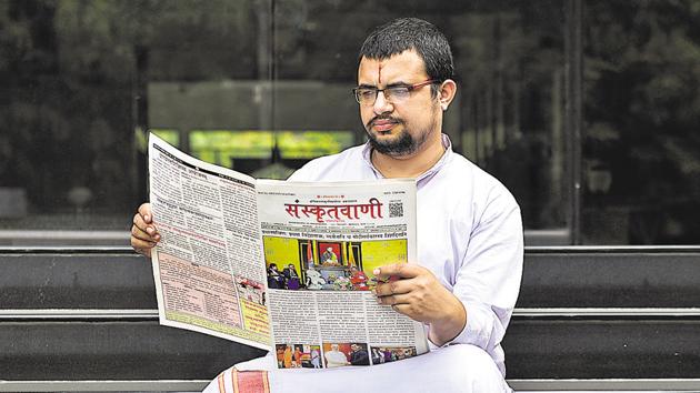 Jeevan Sharma, editor of Sanskrit Vani. (Sanchit Khanna/ Hindustan Times) Jeevan Sharma, editor of Sanskrit Vani. (Sanchit Khanna/ Hindustan Times)