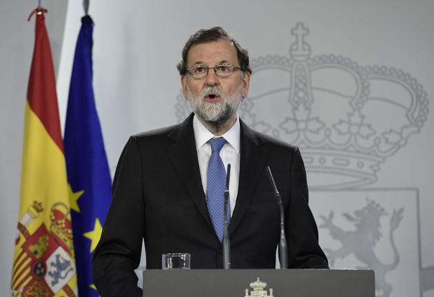Spanish Prime Minister Mariano Rajoy at a press conference in Madrid on October 27, 2017. (AFP) Spanish Prime Minister Mariano Rajoy at a press conference in Madrid on October 27, 2017. (AFP)