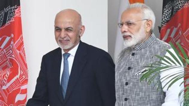 Prime Minister Narendra Modi with Afghanistan President Mohammad Ashraf Ghani at Hyderabad House in New Delhi on October 24, 2017. (Mohd Zakir/HT Photo) Prime Minister Narendra Modi with Afghanistan President Mohammad Ashraf Ghani at Hyderabad House in New Delhi on October 24, 2017. (Mohd Zakir/HT Photo)
