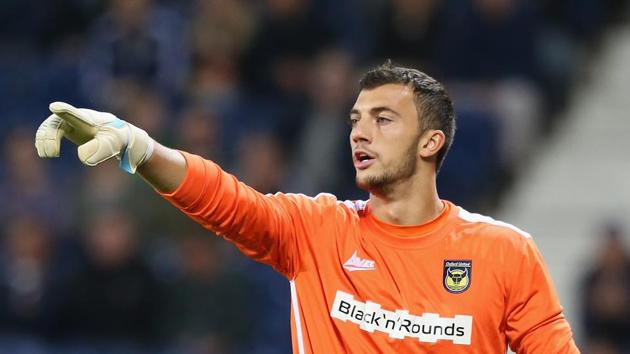 Max Crocombe, Salford City goalkeeper, was given the red card for urinating near his goalpost during his side’s clash against Bradford Park Avenue. (Getty Images)